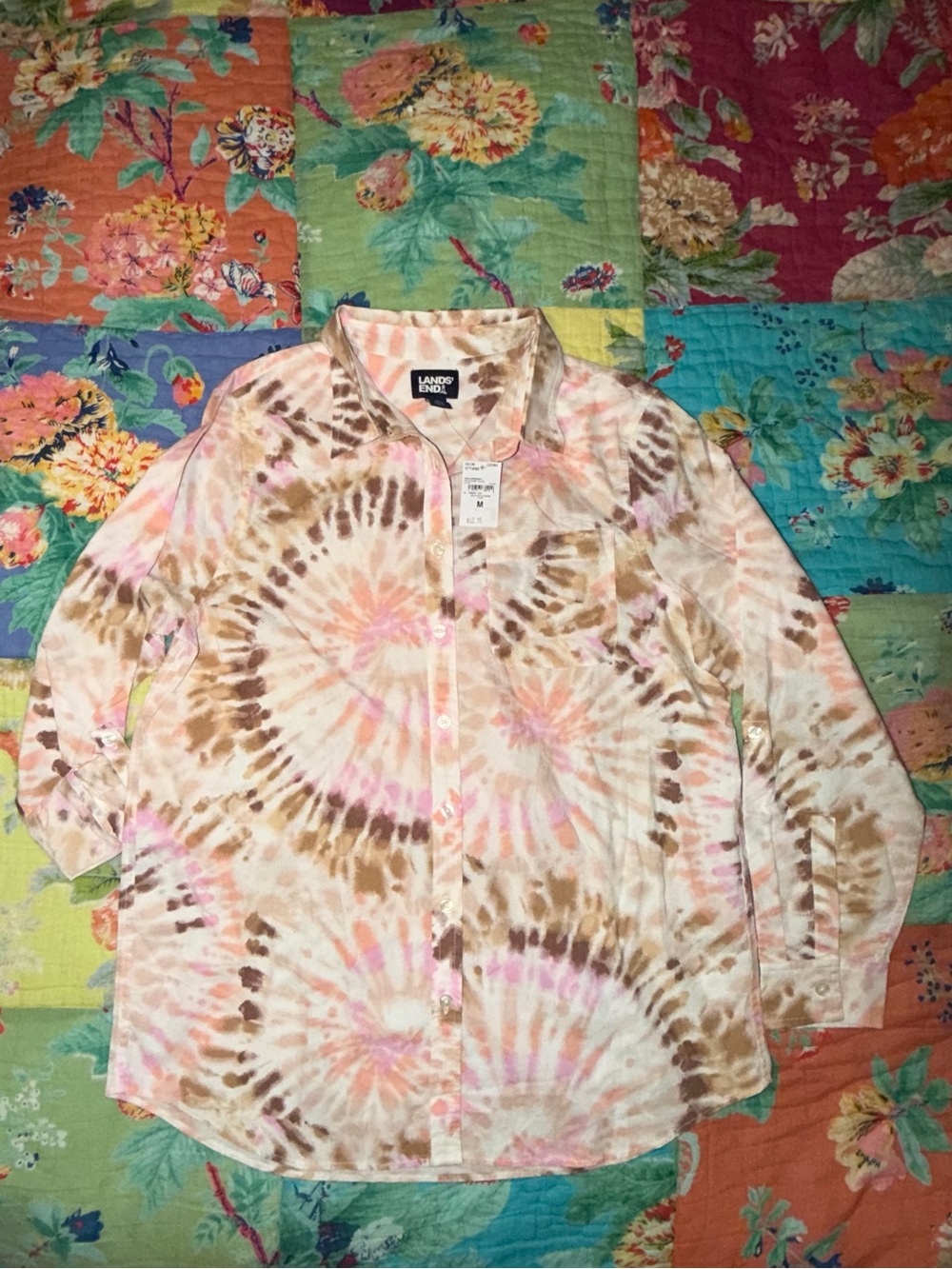 NWT Lands’ End Boyfriend Relaxed Button Down Shirt - Swirl Tie-Dye